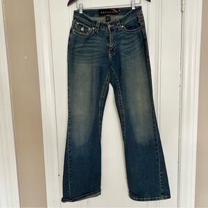 PZI Classic Blue Flare Wide Leg Jeans with Contrast Stitching